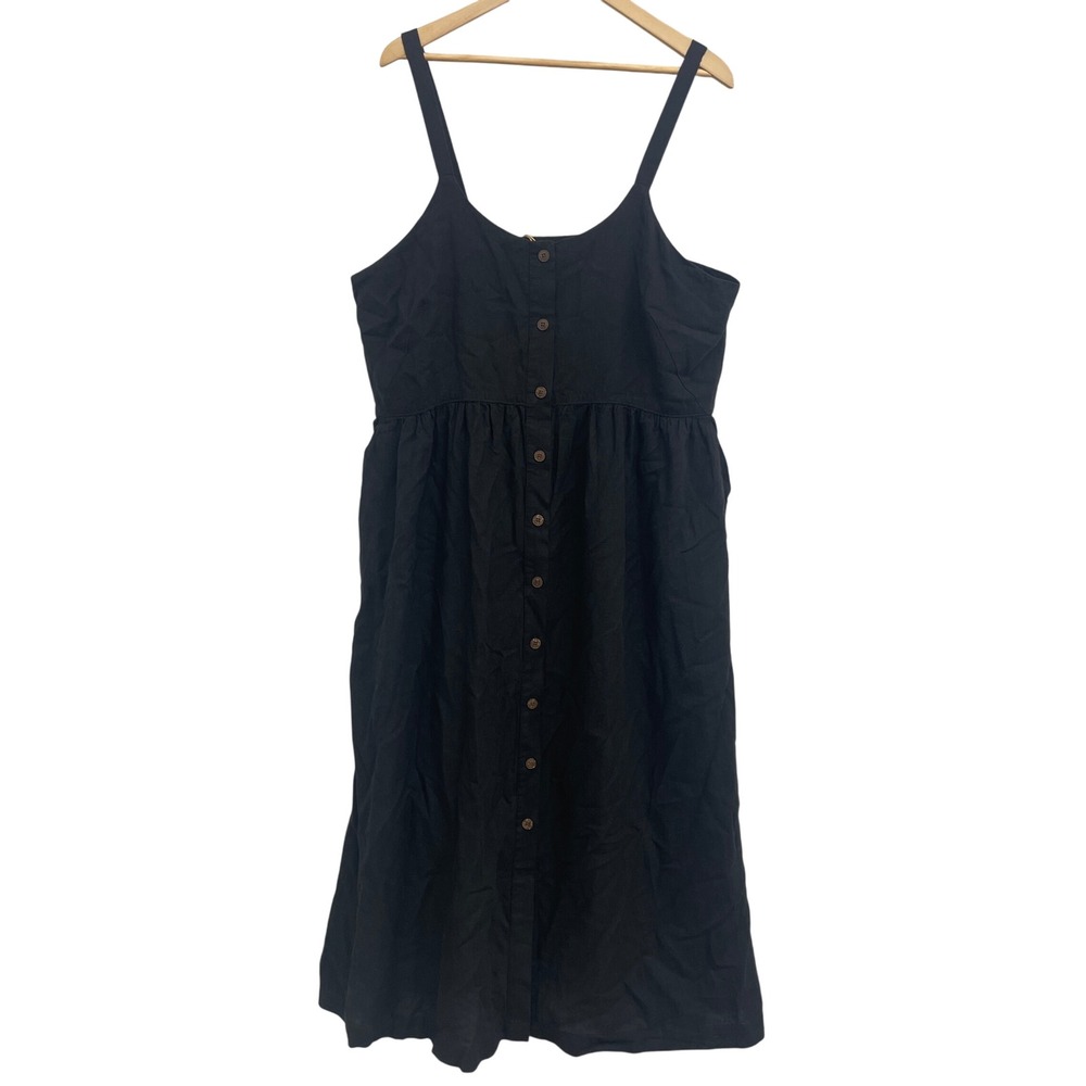 Patagonia Black Button Front Midi Dress Linen Blend Womens XL